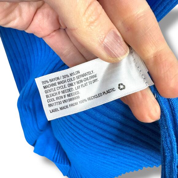 Future Collective x Kahlana Barfield Blue Black Ribbed Sweater Midi Dress Medium - Picture 9 of 9